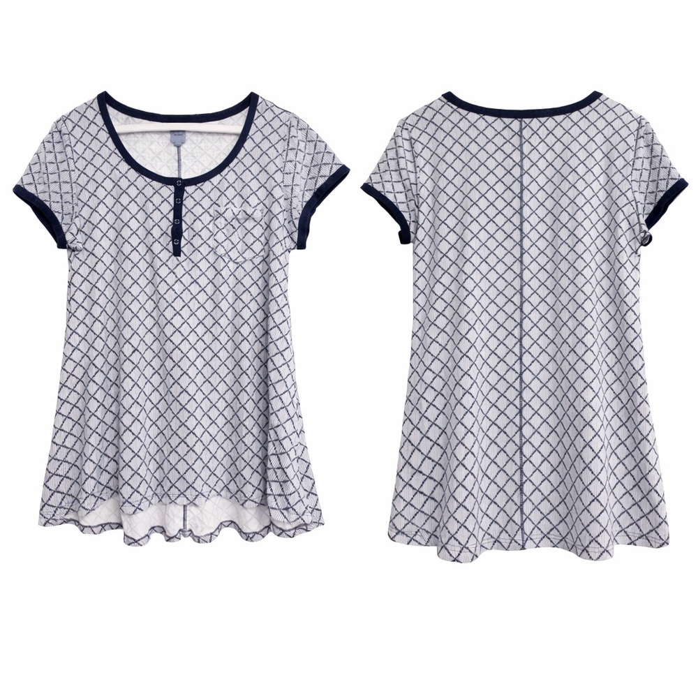Jane & Bleecker Large Navy White Henley Lounge Tunic Sleep Shirt